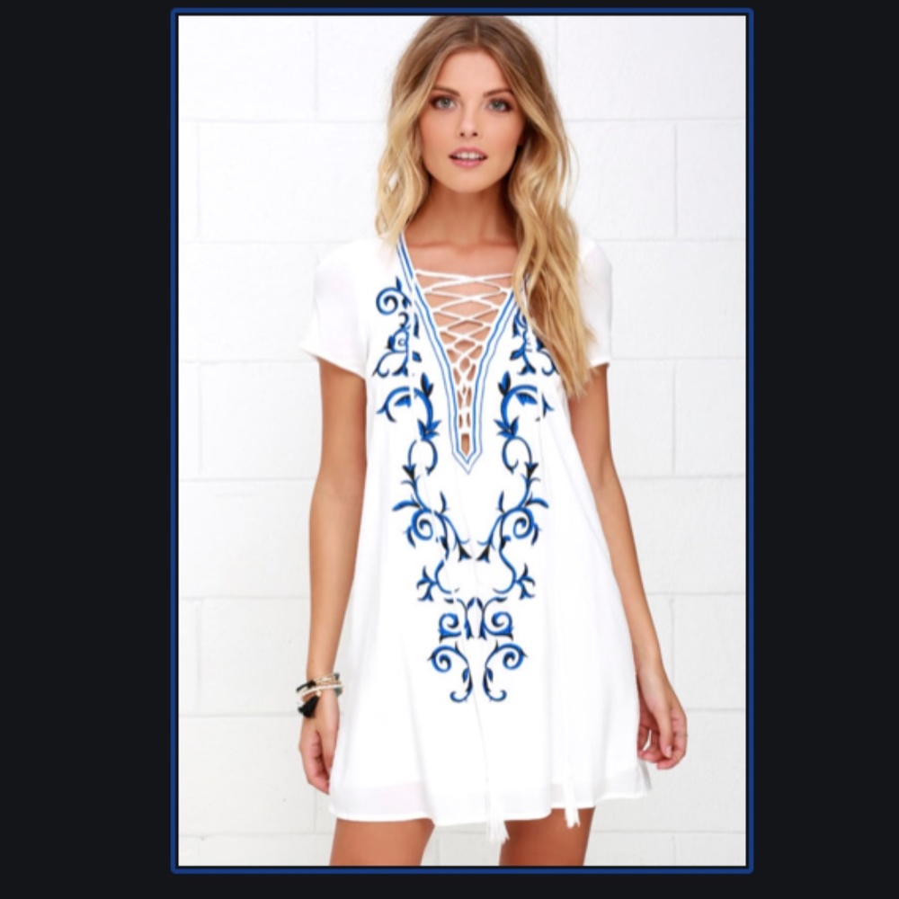 Lulus Down in Kokomo Ivory Embroidered Shift Dress